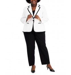 Plus Size Contrast-Trim One-Button Pantsuit Natural White/black $72.00 Suits