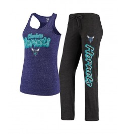 Women's Black Purple Charlotte Hornets Racerback Tank Top and Pants Sleep Set Black, Purple $30.10 Pajama