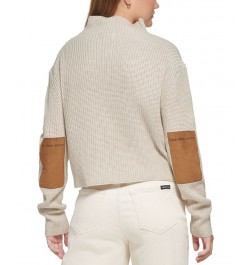 Women's Patched Mock Neck Sweater Brown $25.39 Sweaters