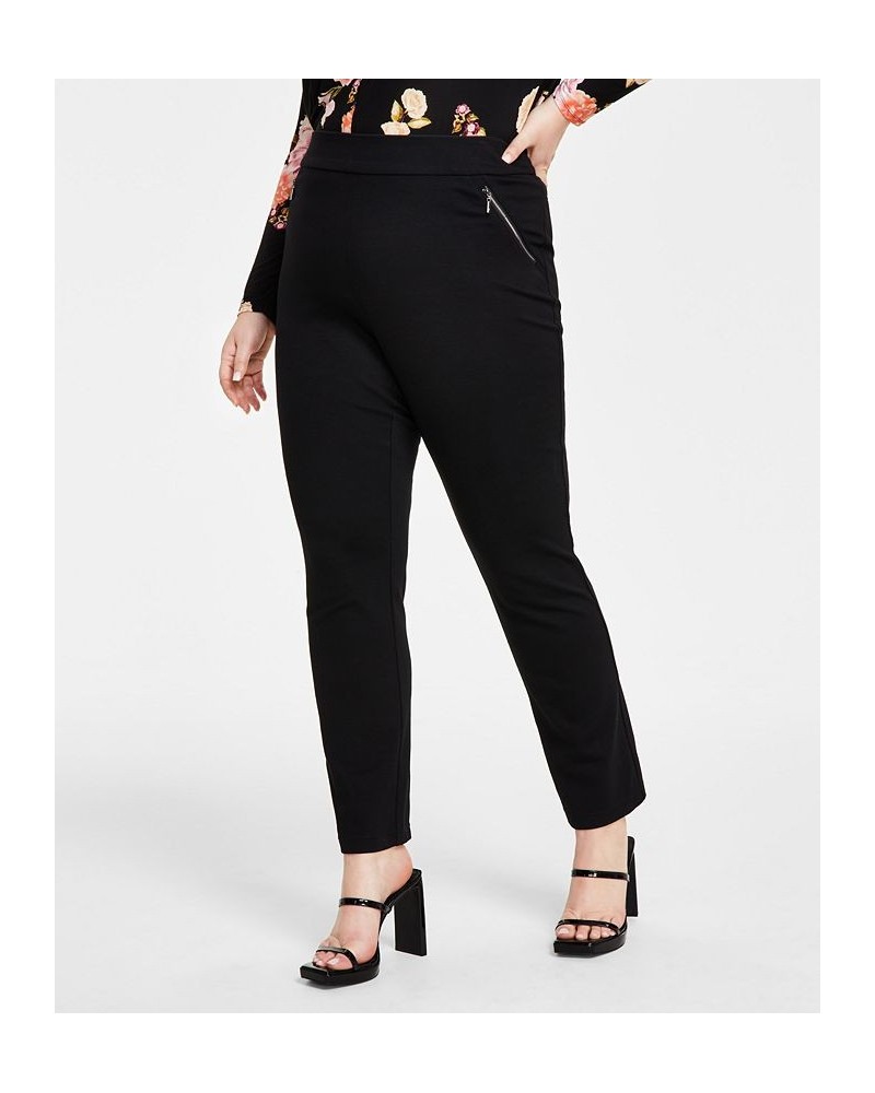 Plus Size Split-Neck Top & High-Rise Straight-Leg Pants Deep Black $23.66 Pants