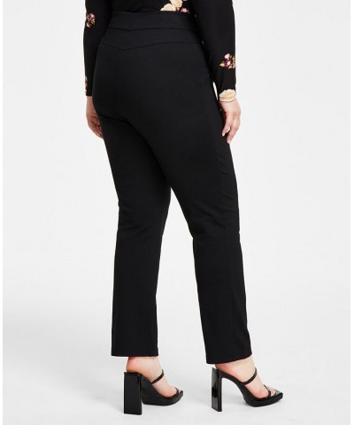 Plus Size Split-Neck Top & High-Rise Straight-Leg Pants Deep Black $23.66 Pants