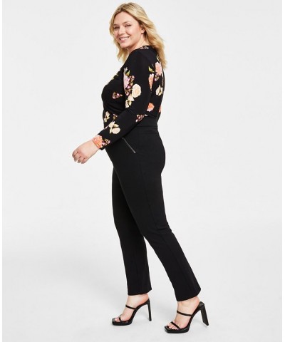 Plus Size Split-Neck Top & High-Rise Straight-Leg Pants Deep Black $23.66 Pants