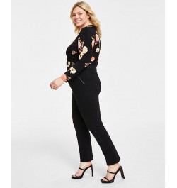 Plus Size Split-Neck Top & High-Rise Straight-Leg Pants Deep Black $23.66 Pants