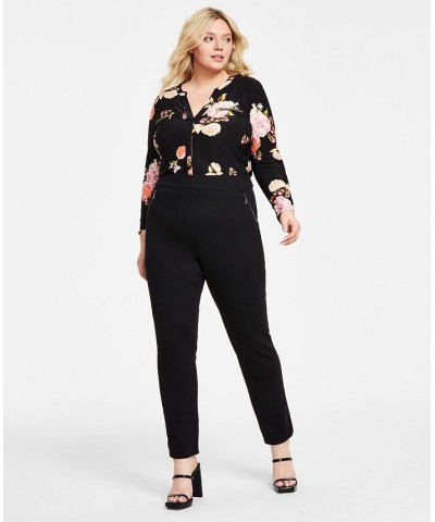 Plus Size Split-Neck Top & High-Rise Straight-Leg Pants Deep Black $23.66 Pants