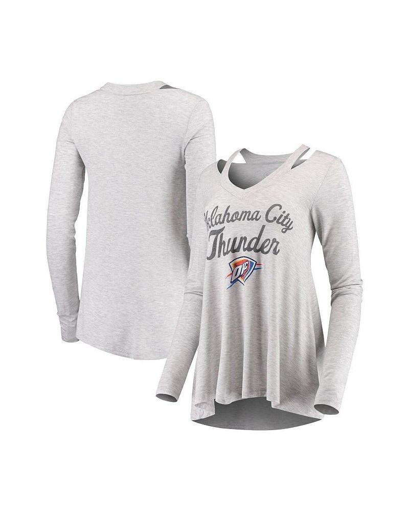 Women's Threads Gray Oklahoma City Thunder Double Dribble Separation Long Sleeve V-Neck T-shirt Gray $32.50 Tops