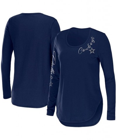 Women's Navy Dallas Cowboys Plus Size Scoop Neck Long Sleeve T-shirt Navy $32.39 Tops