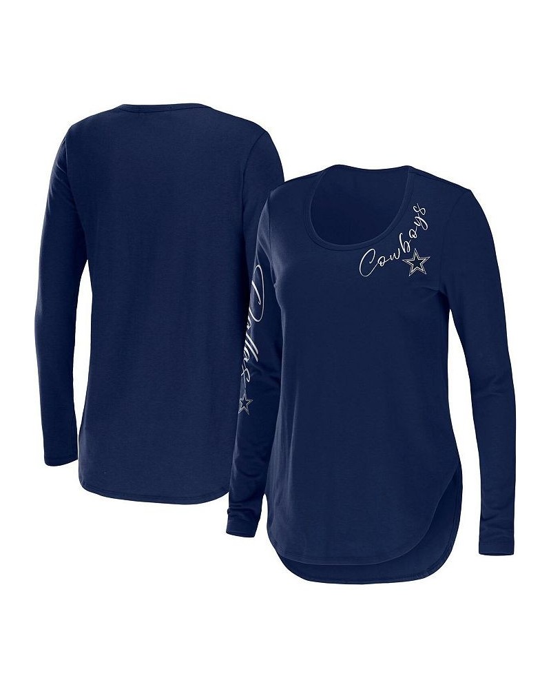 Women's Navy Dallas Cowboys Plus Size Scoop Neck Long Sleeve T-shirt Navy $32.39 Tops