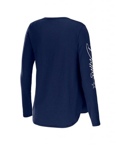 Women's Navy Dallas Cowboys Plus Size Scoop Neck Long Sleeve T-shirt Navy $32.39 Tops