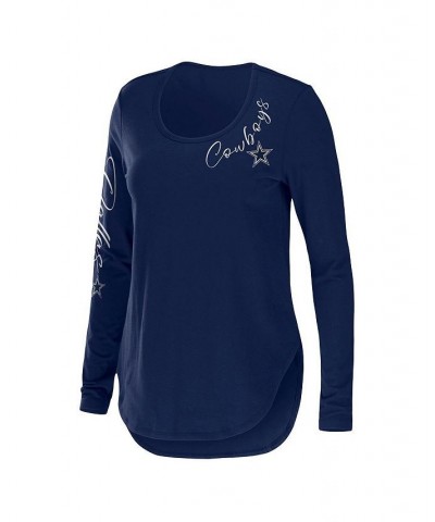 Women's Navy Dallas Cowboys Plus Size Scoop Neck Long Sleeve T-shirt Navy $32.39 Tops