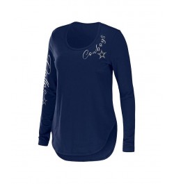 Women's Navy Dallas Cowboys Plus Size Scoop Neck Long Sleeve T-shirt Navy $32.39 Tops