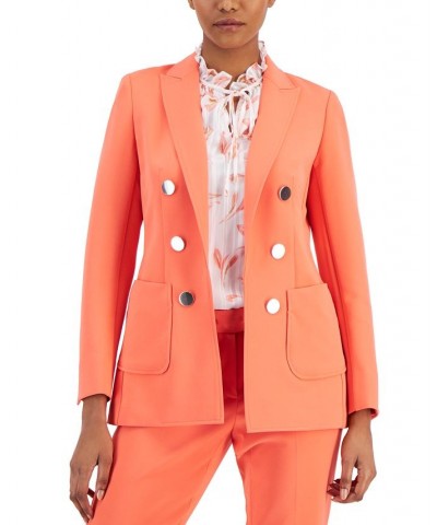 Faux Double Breasted Blazer Printed Chiffon Blouse and Bowie Pants Red Pear $38.64 Pants
