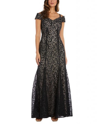 Off-The-Shoulder Lace Gown Black Nude $69.29 Dresses