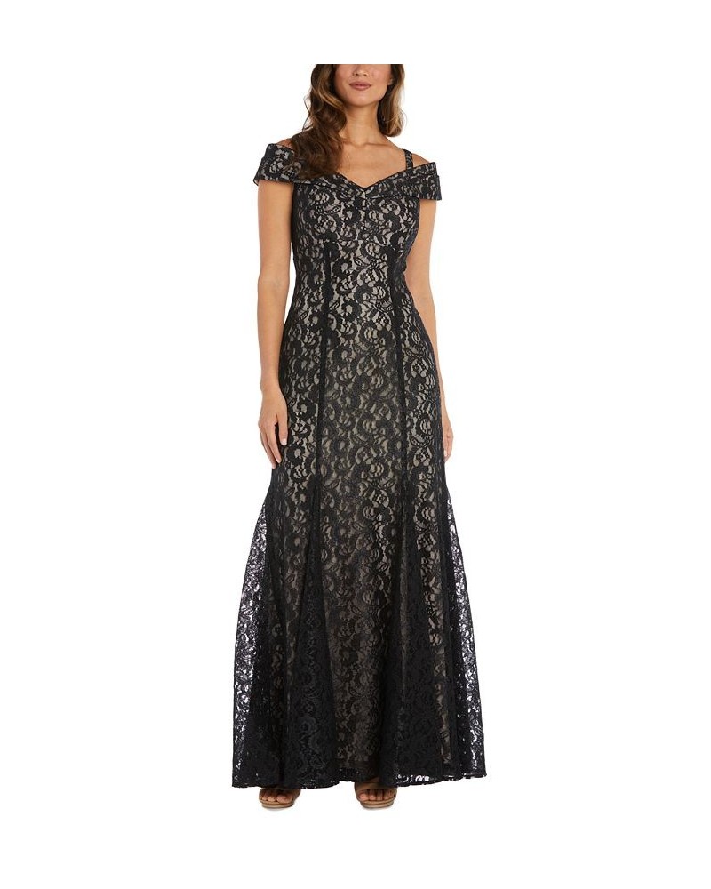 Off-The-Shoulder Lace Gown Black Nude $69.29 Dresses