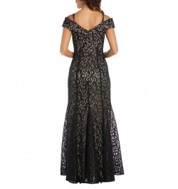 Off-The-Shoulder Lace Gown Black Nude $69.29 Dresses