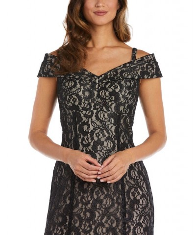 Off-The-Shoulder Lace Gown Black Nude $69.29 Dresses