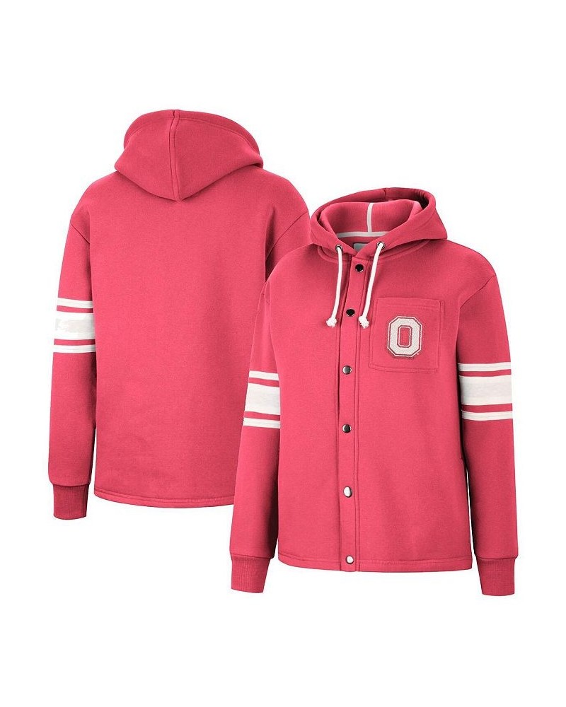 Women's Scarlet Ohio State Buckeyes Mia Striped Full-Snap Hoodie Jacket Scarlet $42.89 Jackets