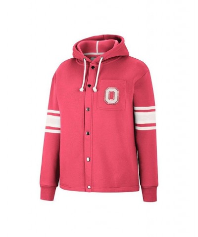 Women's Scarlet Ohio State Buckeyes Mia Striped Full-Snap Hoodie Jacket Scarlet $42.89 Jackets