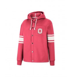 Women's Scarlet Ohio State Buckeyes Mia Striped Full-Snap Hoodie Jacket Scarlet $42.89 Jackets