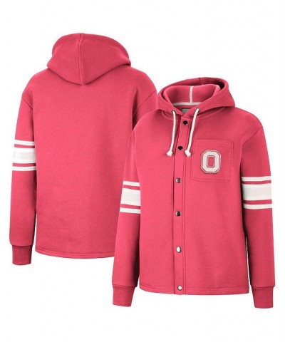 Women's Scarlet Ohio State Buckeyes Mia Striped Full-Snap Hoodie Jacket Scarlet $42.89 Jackets