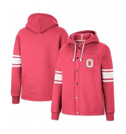 Women's Scarlet Ohio State Buckeyes Mia Striped Full-Snap Hoodie Jacket Scarlet $42.89 Jackets