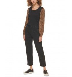 Women's Mixed-Media Printed-Long-Sleeve Top Vicuna Black Multi $28.27 Tops