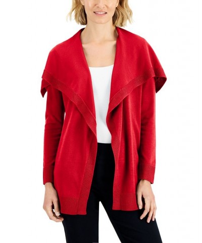 Petite Envelope-Neck Open-Front Solid Cardigan Red $11.78 Sweaters