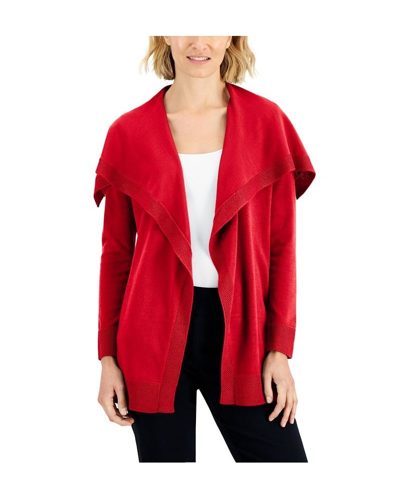 Petite Envelope-Neck Open-Front Solid Cardigan Red $11.78 Sweaters