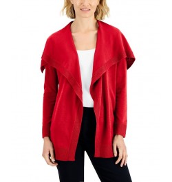 Petite Envelope-Neck Open-Front Solid Cardigan Red $11.78 Sweaters