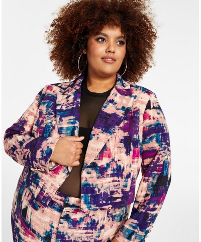 Trendy Plus Size Cropped Open-Front Blazer Multi $30.58 Jackets