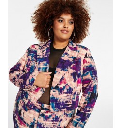 Trendy Plus Size Cropped Open-Front Blazer Multi $30.58 Jackets