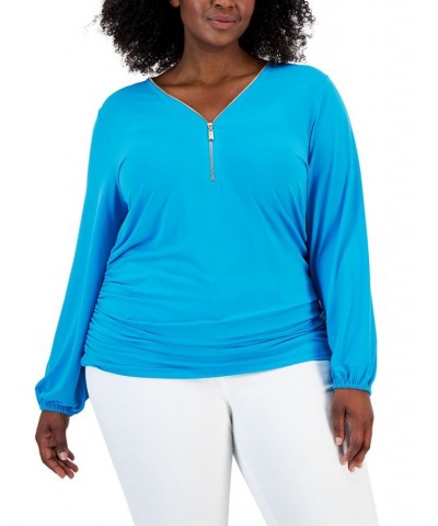 Women's Zip-Front Ruched Top Intrepid Blue $14.30 Tops
