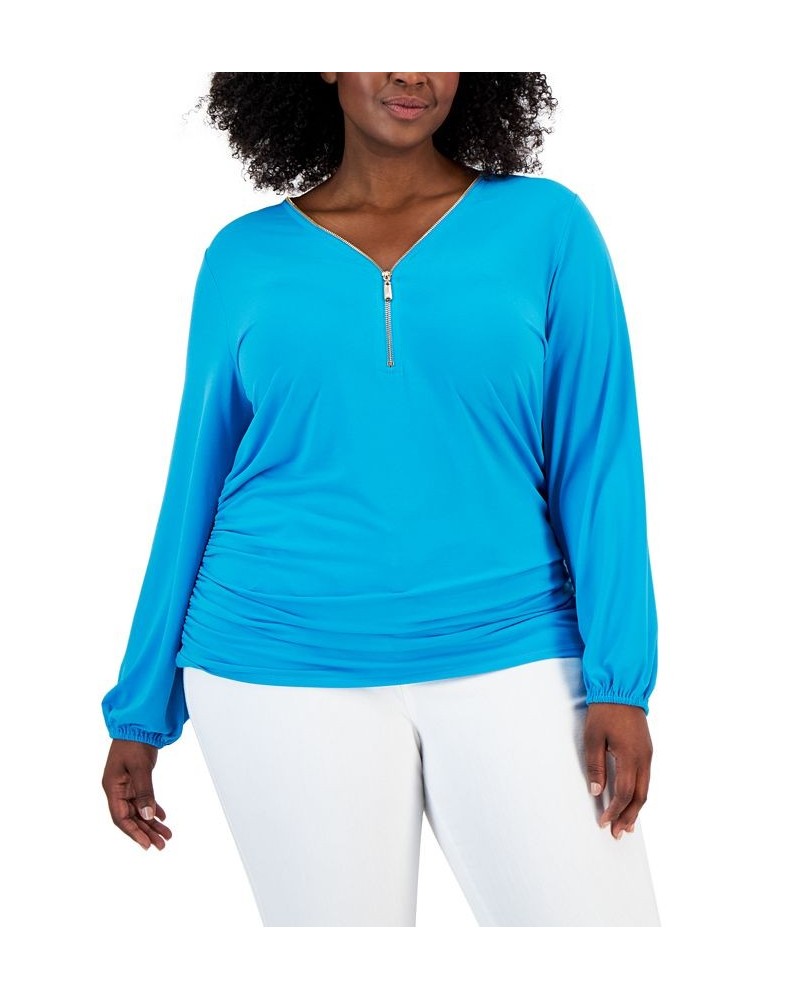 Women's Zip-Front Ruched Top Intrepid Blue $14.30 Tops