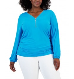 Women's Zip-Front Ruched Top Intrepid Blue $14.30 Tops