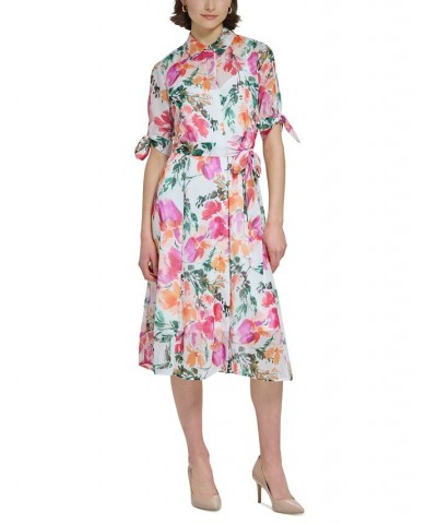 Women's Floral-Print Midi Shirtdress Hibscus Multi $56.16 Dresses