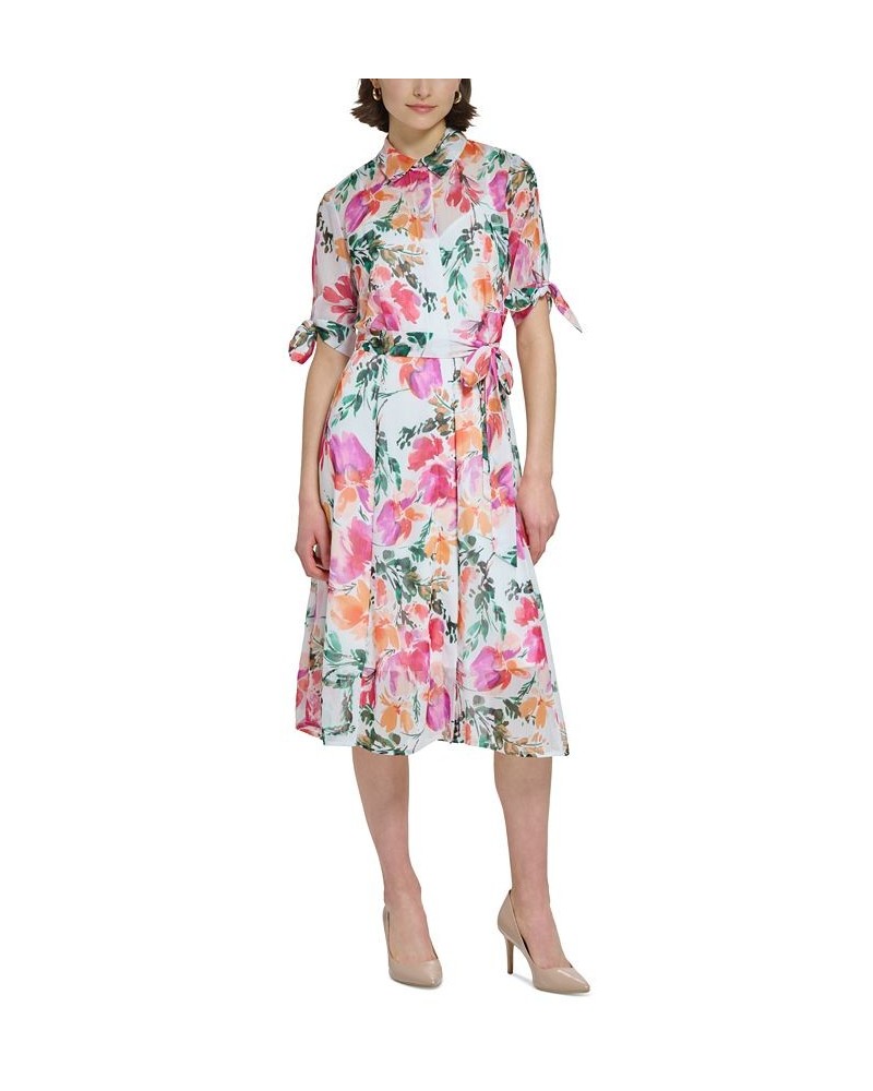 Women's Floral-Print Midi Shirtdress Hibscus Multi $56.16 Dresses