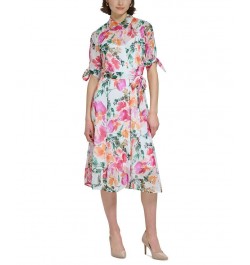 Women's Floral-Print Midi Shirtdress Hibscus Multi $56.16 Dresses