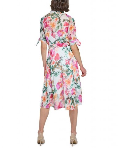 Women's Floral-Print Midi Shirtdress Hibscus Multi $56.16 Dresses