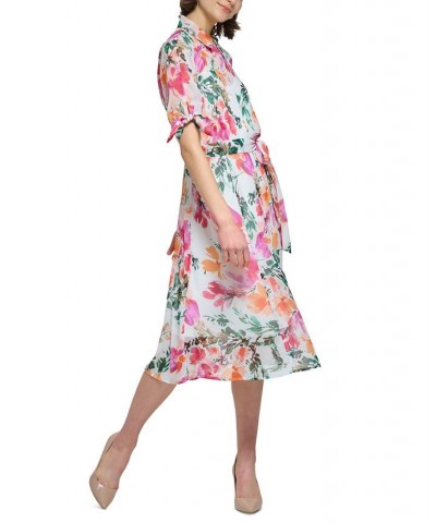 Women's Floral-Print Midi Shirtdress Hibscus Multi $56.16 Dresses