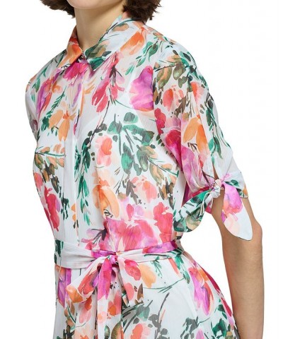 Women's Floral-Print Midi Shirtdress Hibscus Multi $56.16 Dresses