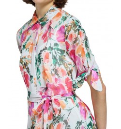 Women's Floral-Print Midi Shirtdress Hibscus Multi $56.16 Dresses