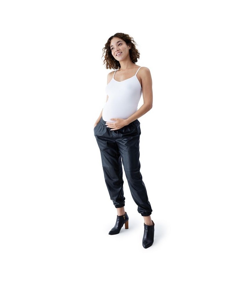 Women's Maternity Faux Leather Jogger Black $45.36 Pants