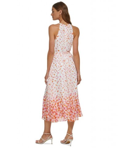 Petite Floral-Print Tie-Waist Sleeveless Halter Midi Dress Ivory/Orange $50.04 Dresses