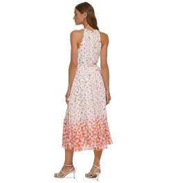 Petite Floral-Print Tie-Waist Sleeveless Halter Midi Dress Ivory/Orange $50.04 Dresses