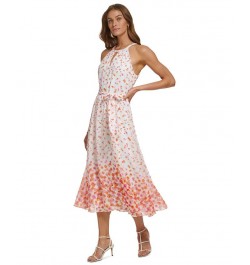 Petite Floral-Print Tie-Waist Sleeveless Halter Midi Dress Ivory/Orange $50.04 Dresses