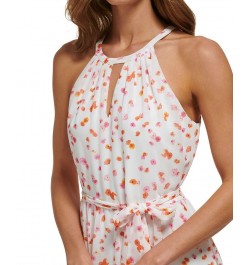 Petite Floral-Print Tie-Waist Sleeveless Halter Midi Dress Ivory/Orange $50.04 Dresses