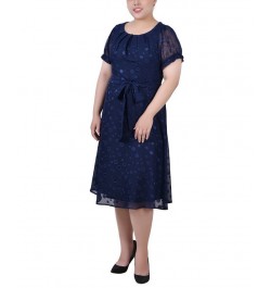 Plus Size Short Sleeve Belted Swiss Dot Dress Ivory Multi Circle $19.59 Dresses