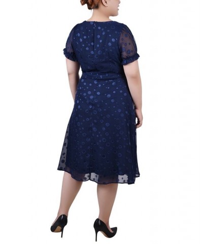 Plus Size Short Sleeve Belted Swiss Dot Dress Ivory Multi Circle $19.59 Dresses