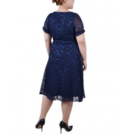 Plus Size Short Sleeve Belted Swiss Dot Dress Ivory Multi Circle $19.59 Dresses