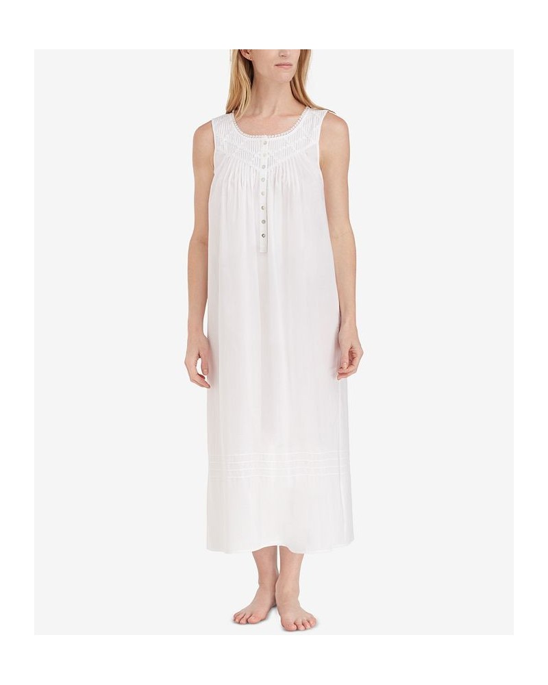 Lace-Trimmed Cotton Ballet-Length Nightgown White $43.46 Sleepwear