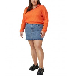 Trendy Plus Size Crop Rib Zip Collar Sweater Fiery Orange $24.00 Sweaters
